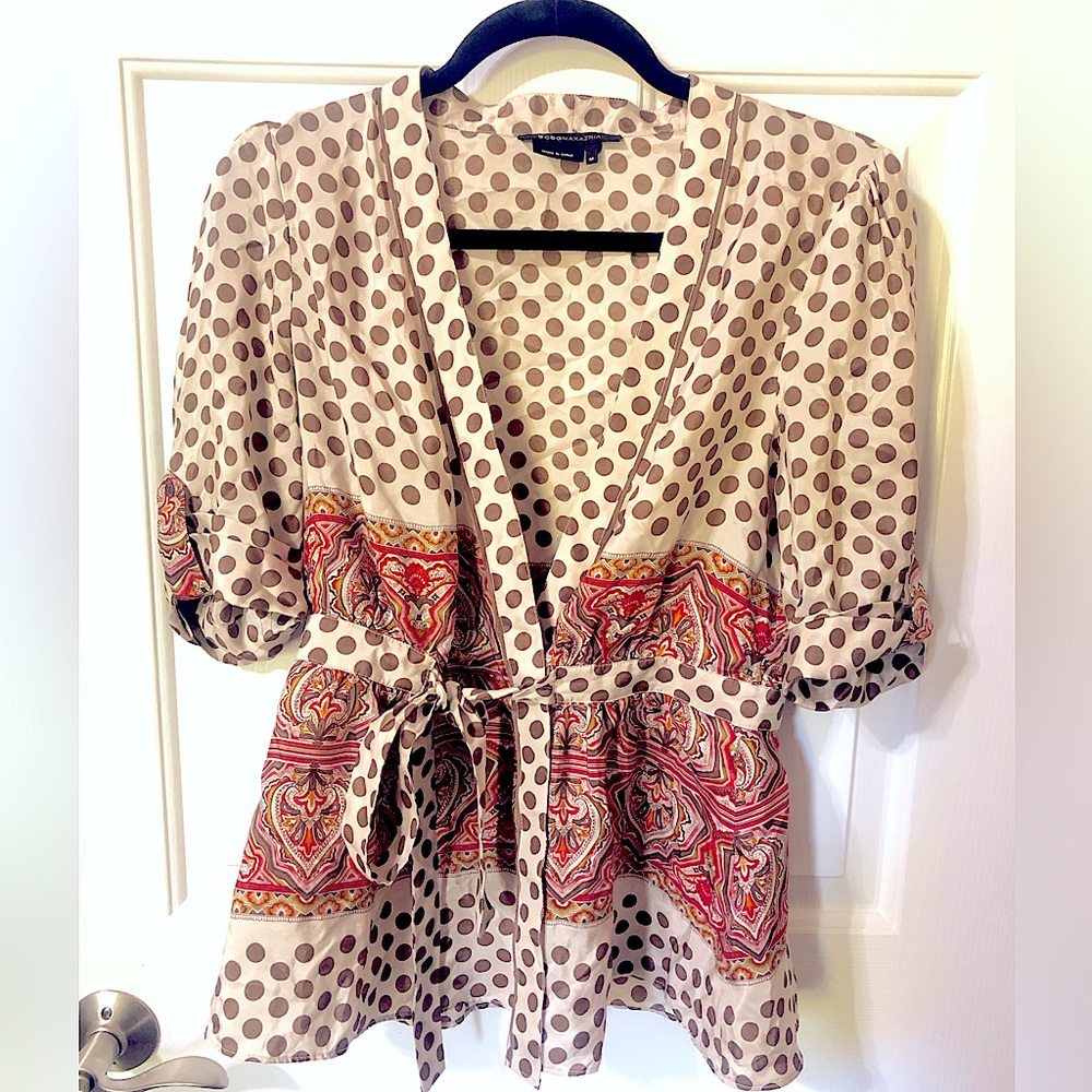 BCBG silk wrap blouse sized M